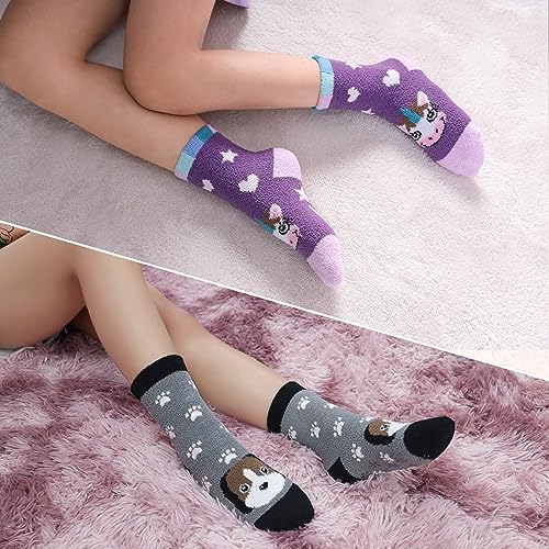 LINEMIN Kids Fuzzy Socks 6 Pairs Non-Slip Warm