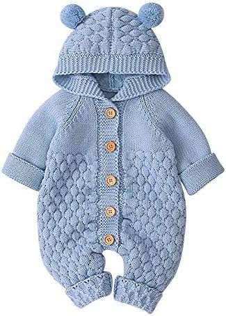 IBTOM CASTLE Unisex Baby Romper with 3D Bear Ears Warm Winter Pajamas