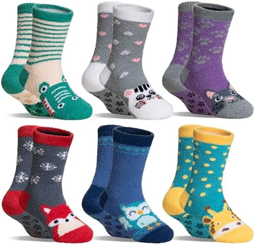 Eecom Kids Fuzzy Slipper Socks with Grips