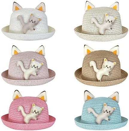 Childrens Summer Cat Style Straw Hat for Girls Boys UPF 50