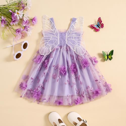 Butterfly Wings Princess Dress for Toddler Girls - Cute Summer Play Party Dress