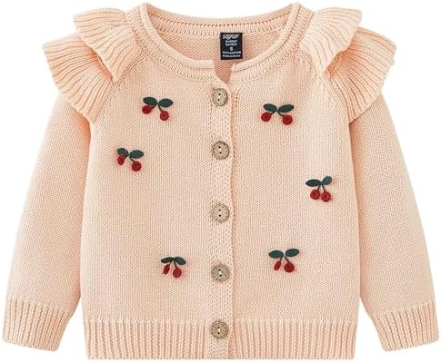 Girls Cherry Embroidery Knit Coats Sweater Cardigan Jacket