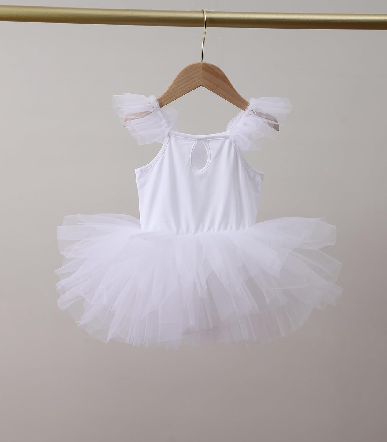 Girls Dance Tutu Dress with Ruffle Sleeve and Snap Crotch for Ballet