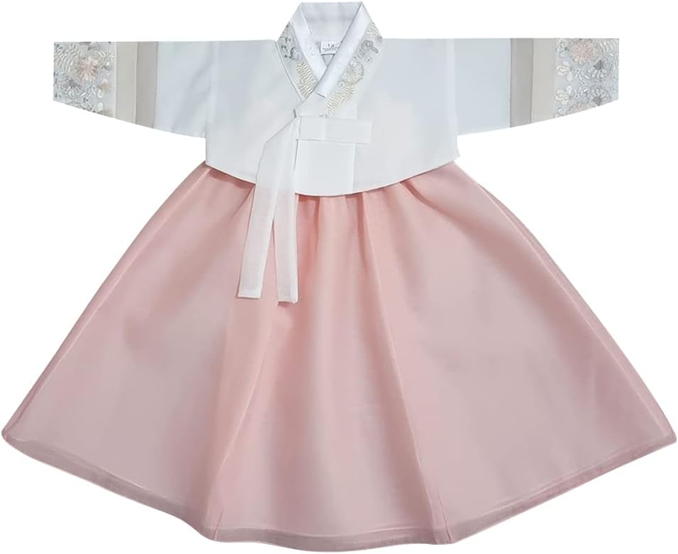 OUJIN I Korean Baby Girl Hanbok Striped Sleeves Dress