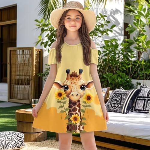 Xpyiqun Summer Party Dresses for Girls 3-14 Off-Shoulder Swing Transmission