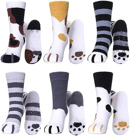 LINEMIN Kids Fuzzy Socks with Non-Slip Grip