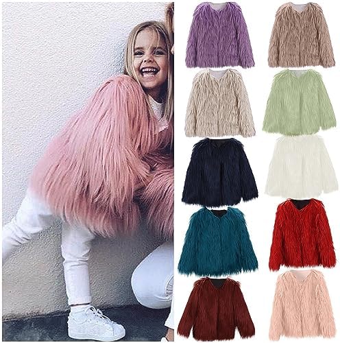 Cute Girls Cardigan with Faux Fur Windproof Warm for Autumn Winter