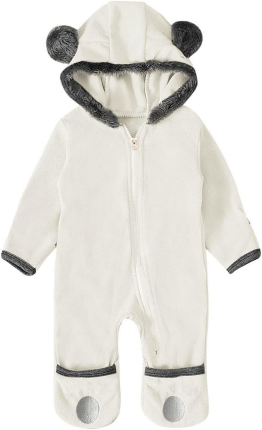 Newborn Baby Fleece Footed Jumpsuit with Bear Ear Hood
