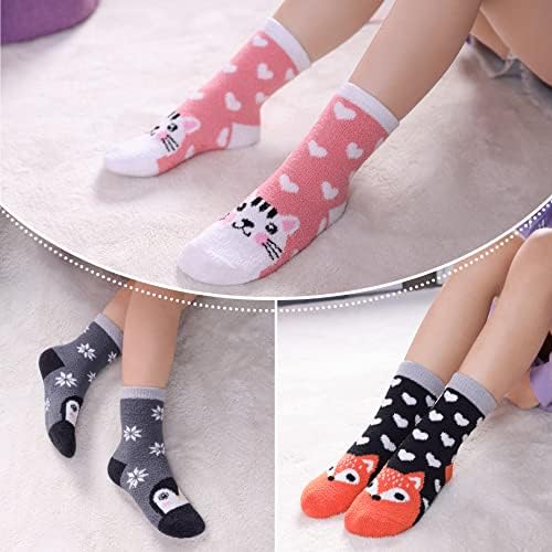 LINEMIN Kids Fuzzy Socks 6 Pairs Non-Slip Warm