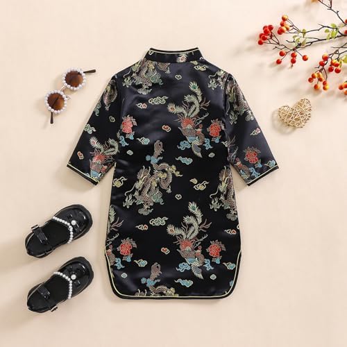 GirlsChinese New Year Peony Long Sleeve Qipao Dress for Kids