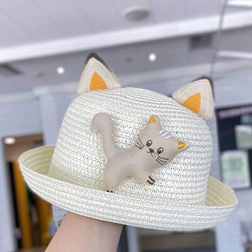 Childrens Summer Cat Style Straw Hat for Girls Boys UPF 50