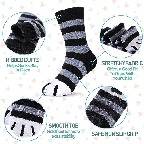 LINEMIN Kids Fuzzy Socks with Non-Slip Grip