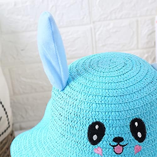 UPF 50 Toddler Straw Sun Hat with Moving Ears Adjustable Cotton Bucket