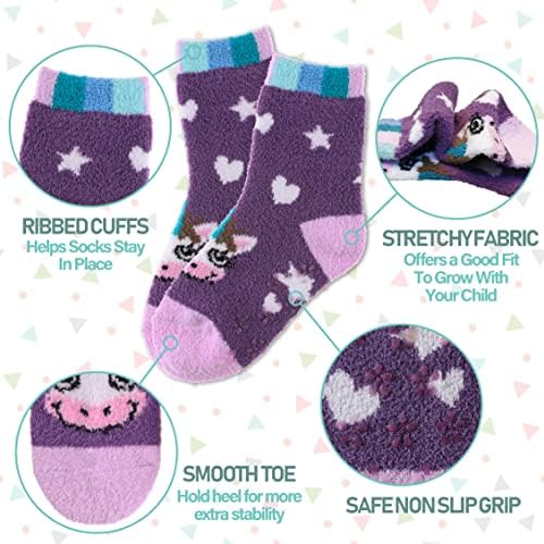 LINEMIN Kids Fuzzy Socks 6 Pairs Non-Slip Warm