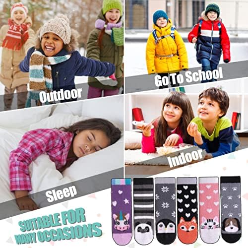 LINEMIN Kids Fuzzy Socks 6 Pairs Non-Slip Warm