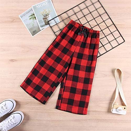 Modnga Kids Christmas Pants Red Plaid Buffalo Bottom Black Stretch