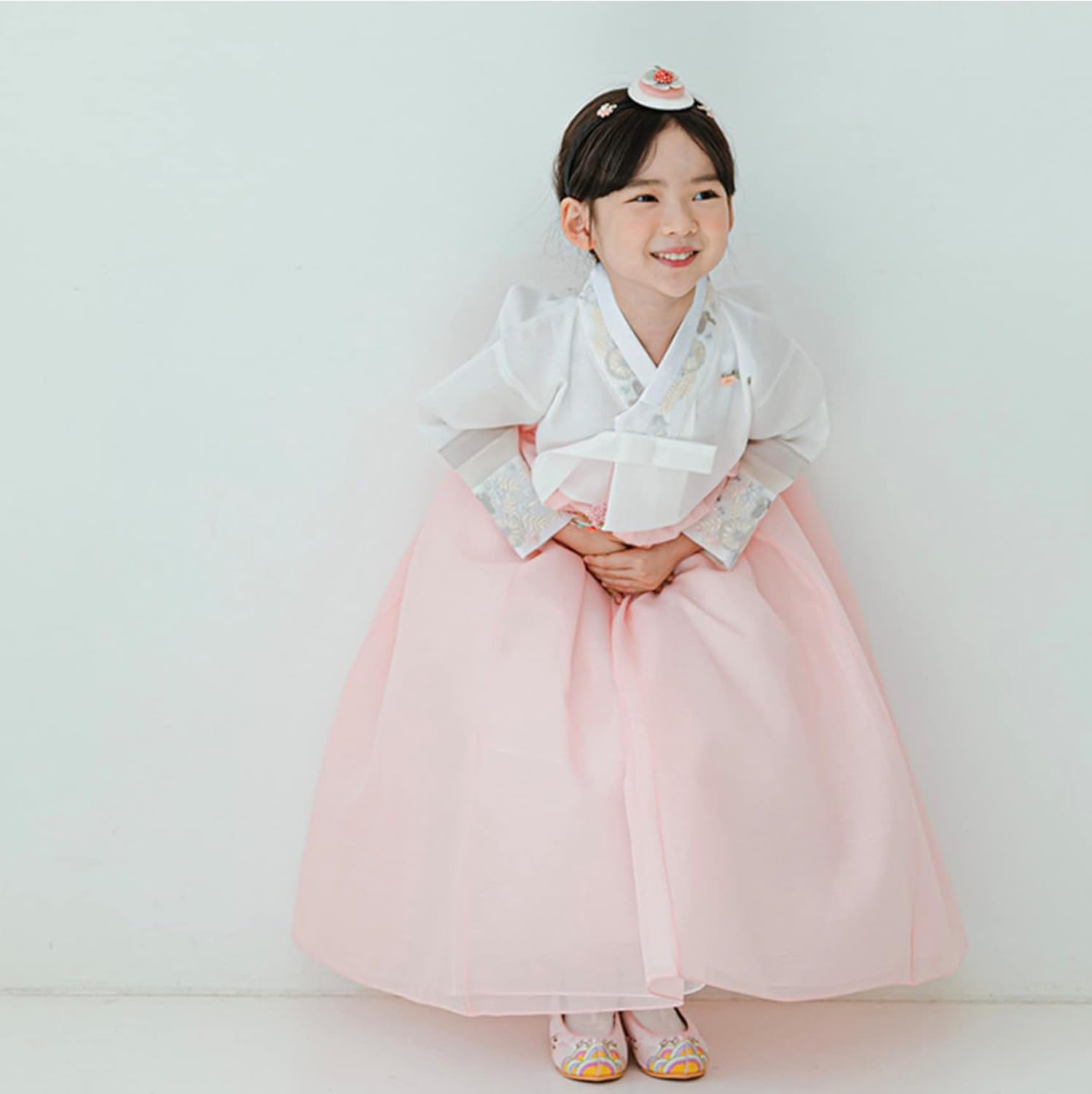 OUJIN I Korean Baby Girl Hanbok Striped Sleeves Dress