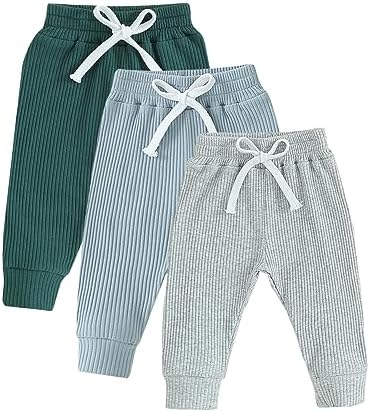 SHUING 3-Piece Elastic Jogger Pants for Toddler Boys and Girls