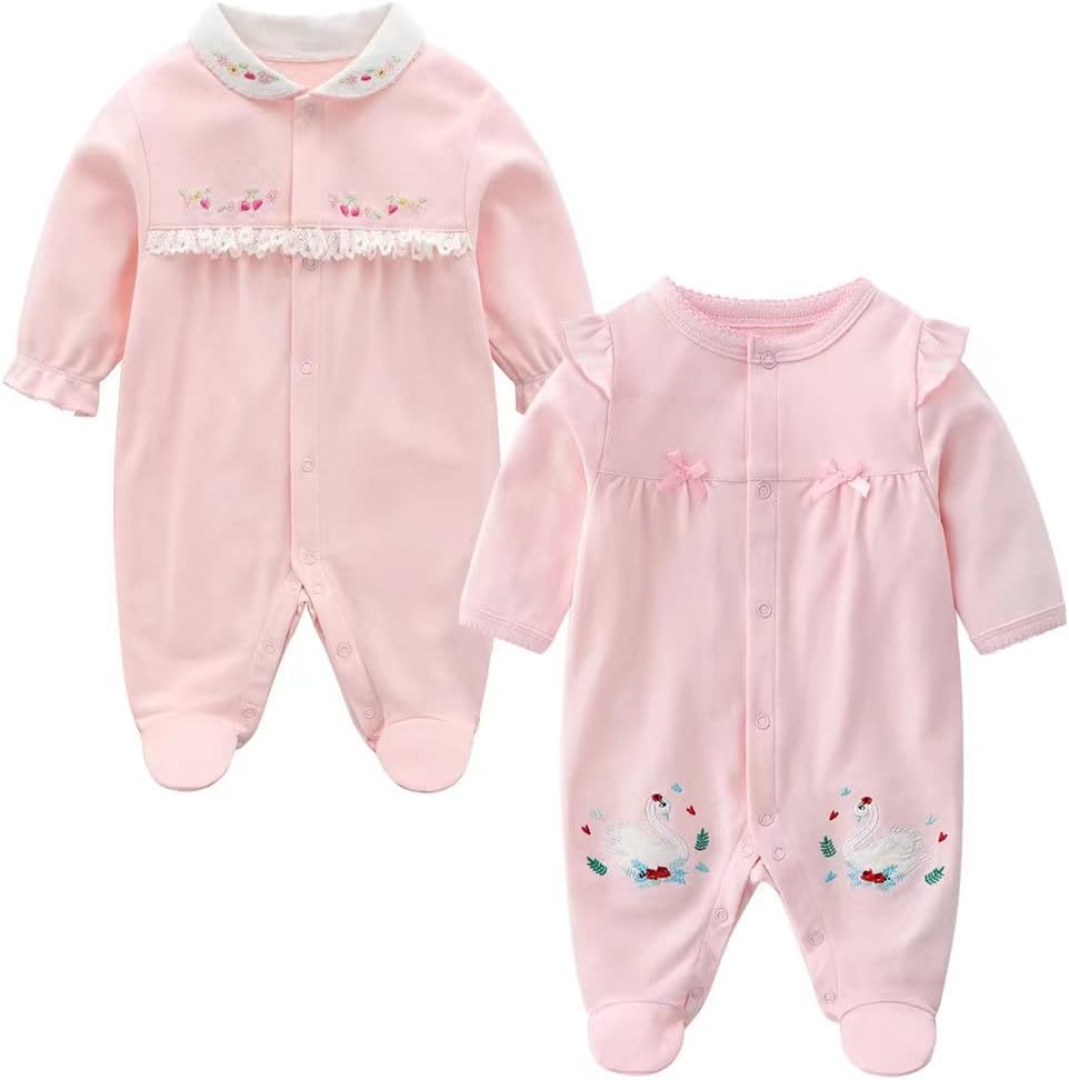 Hikido Infant Romper 2Pack Cotton Footed Jumpsuit with Cute Cartoon Print