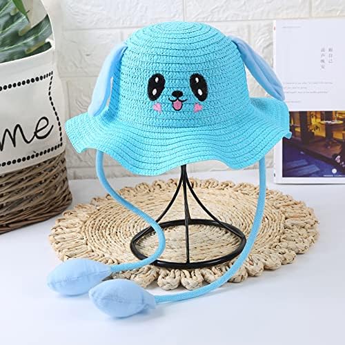 UPF 50 Toddler Straw Sun Hat with Moving Ears Adjustable Cotton Bucket