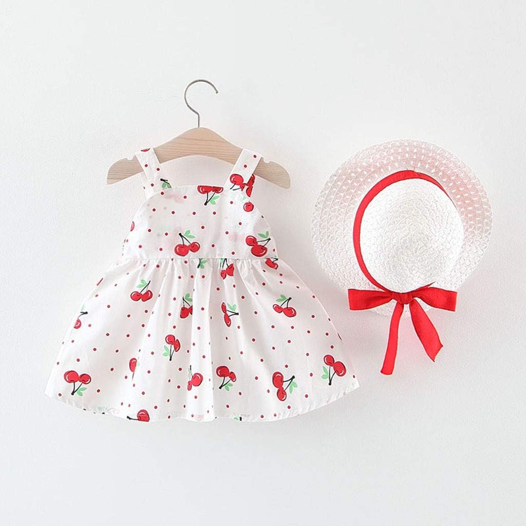 AMIMOJY Bow Kids Dresses Girls Hat Toddler Sleeveless Outfits