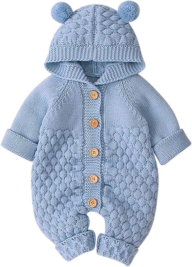 IBTOM CASTLE Unisex Baby Romper with 3D Bear Ears Warm Winter Pajamas