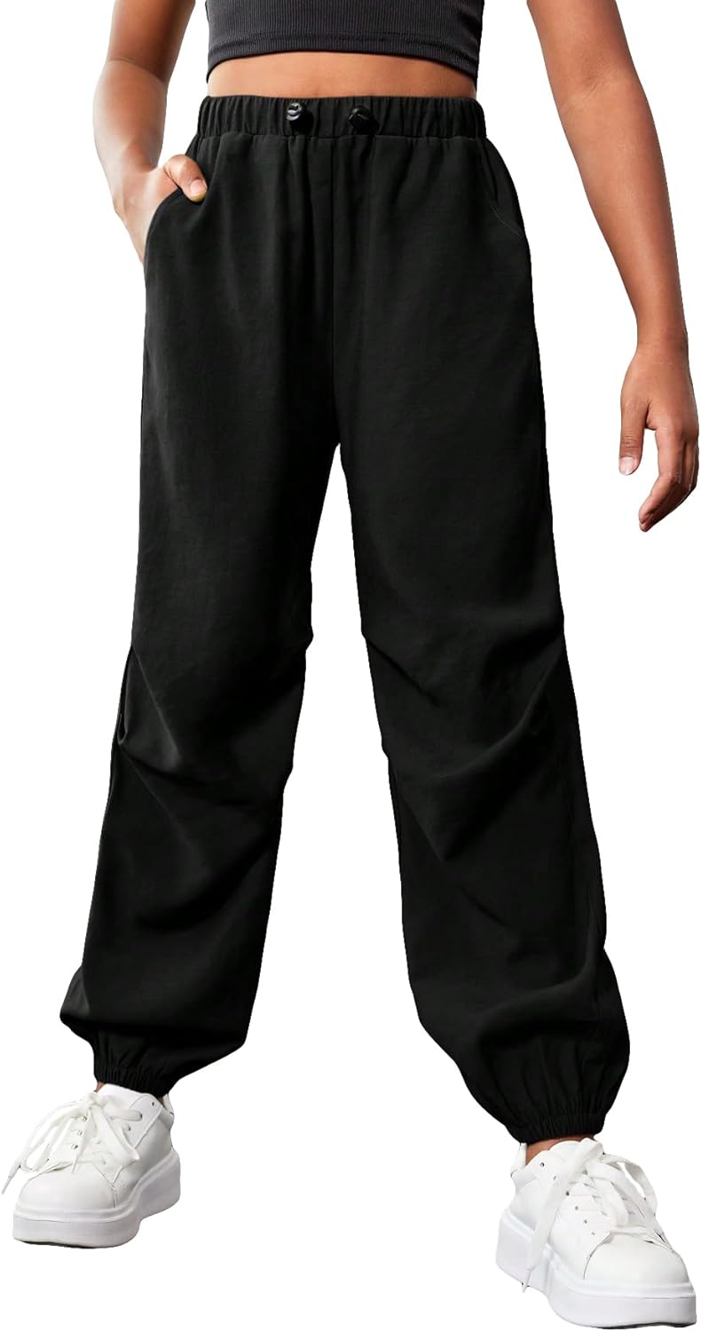 Floerns Girls Solid Drawstring Athletic Track Joggers