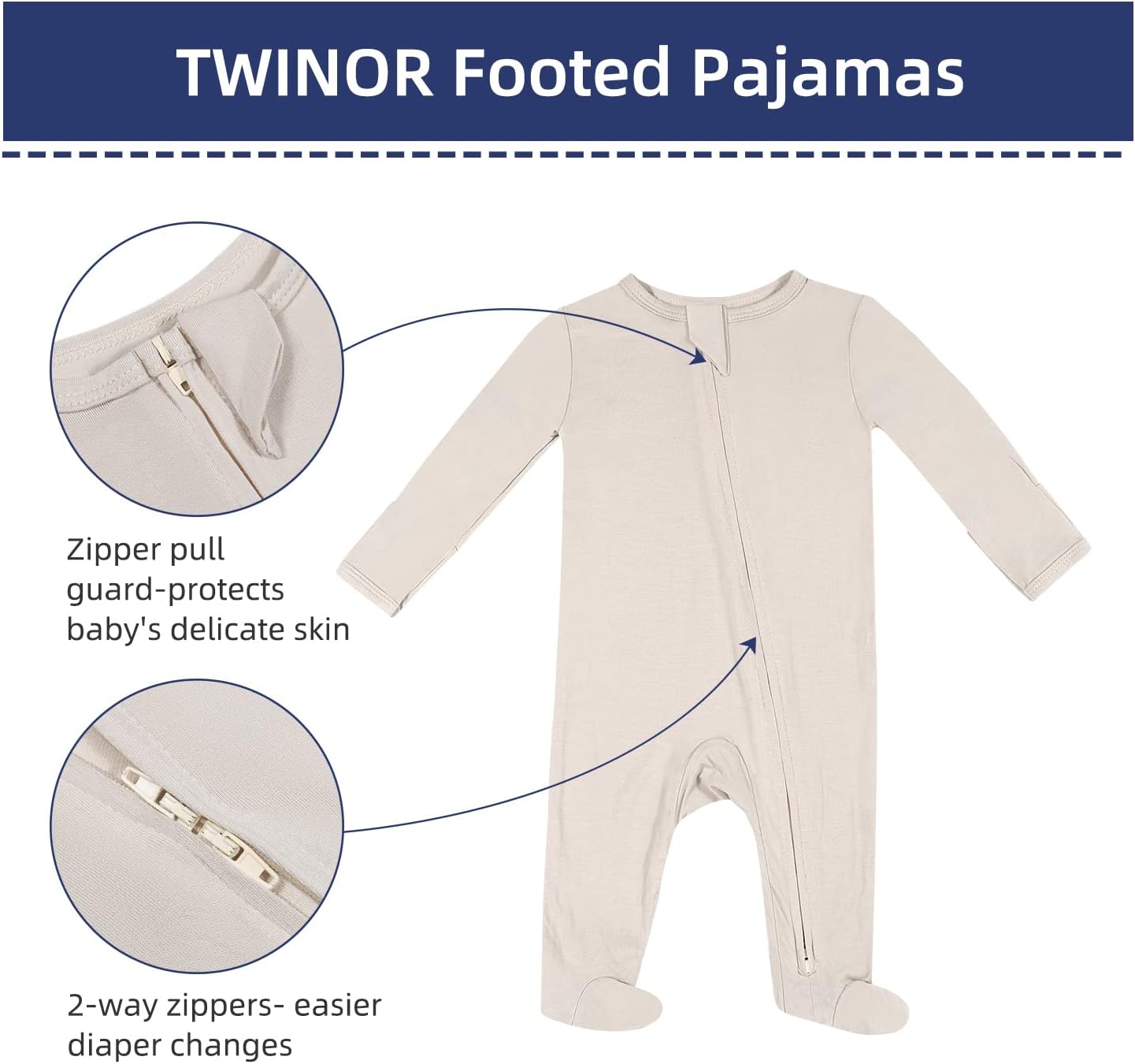 TWINOR Baby Footed Pajamas with Mittens One-Piece Romper 1