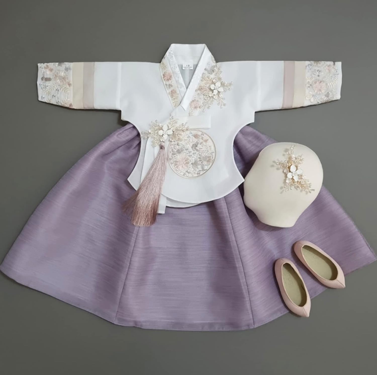 Festive Striped Sleeve Baby Girl Korean Hanbok for Special Occasions