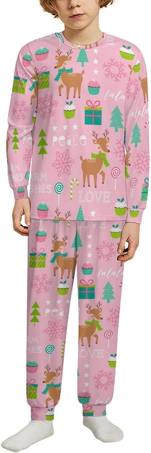 MEIKKO Kids Thermal Underwear Set Santa Pink for Boys and Girls