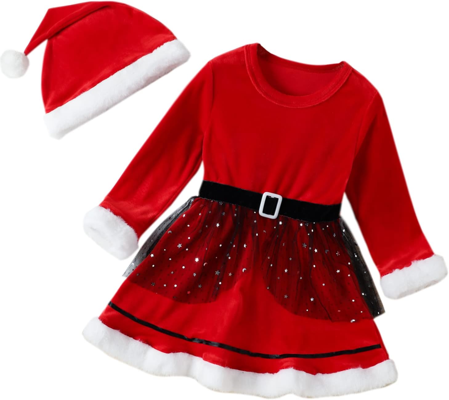 Meufam Christmas Ruffle Fur Toddler Dress