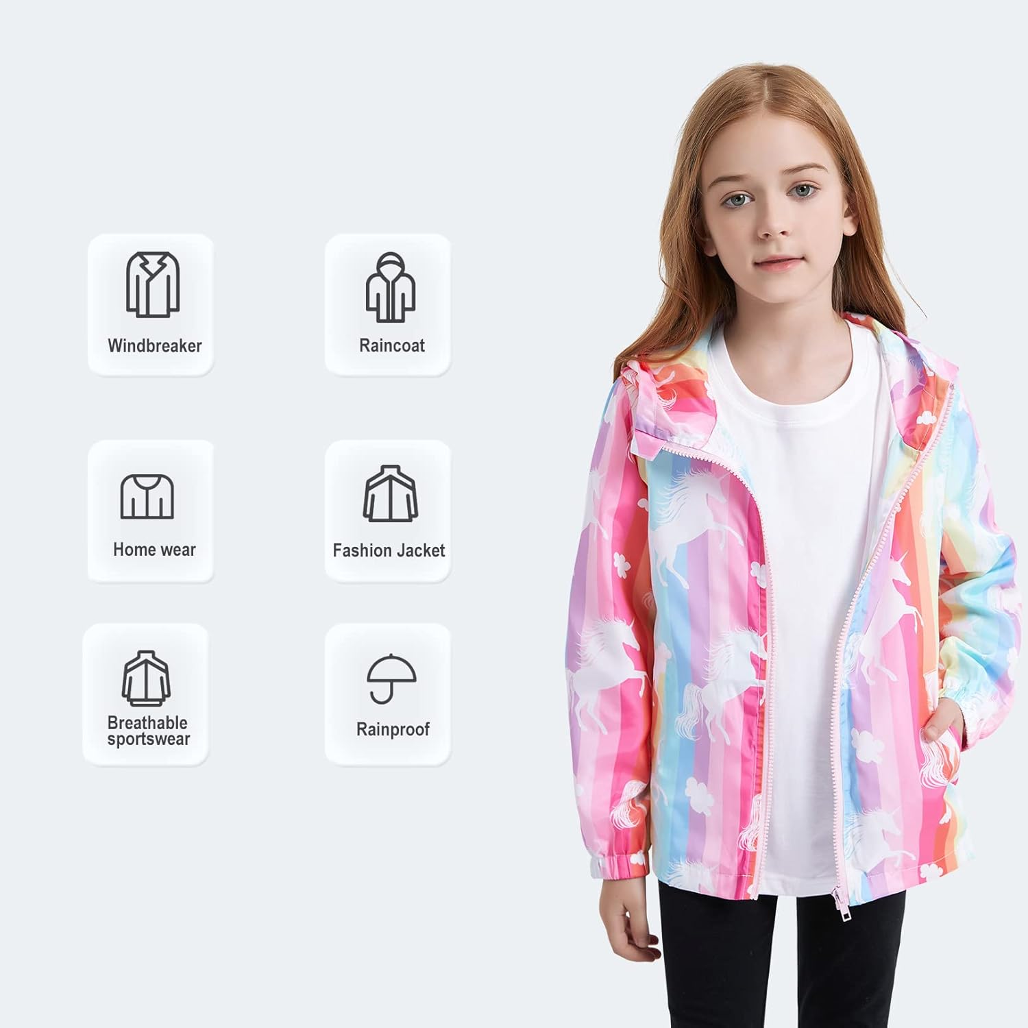 Jxstar Girls Waterproof Rain Jacket Hoodie 1