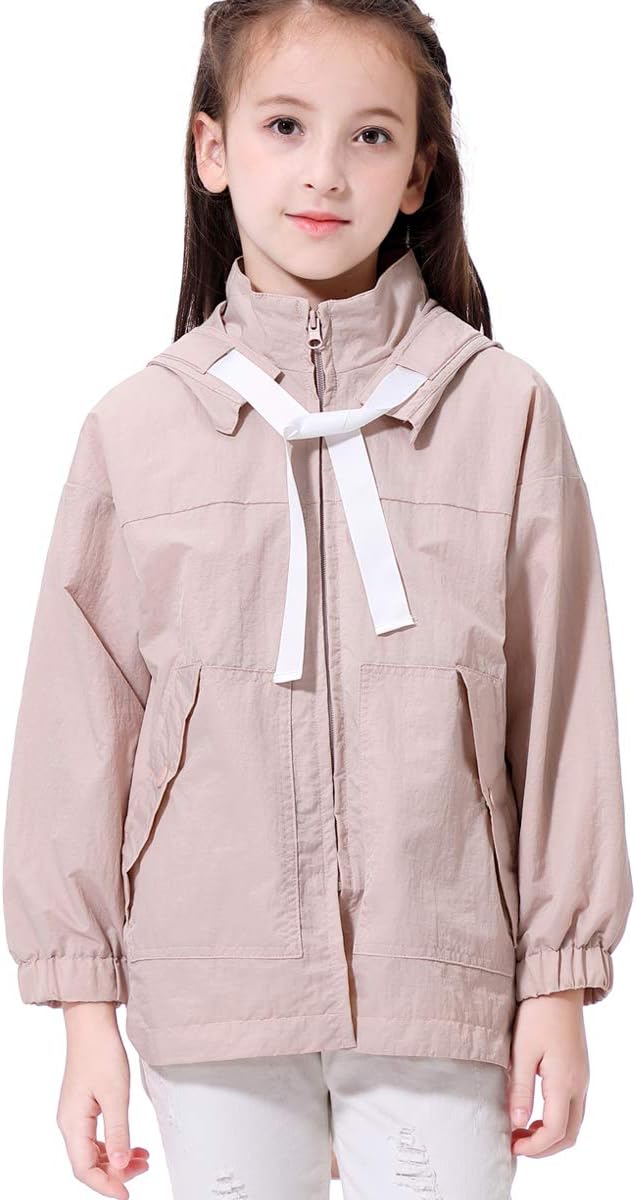 Girls Lightweight Windbreaker Jacket - Waterproof Packable for Outdoor Use