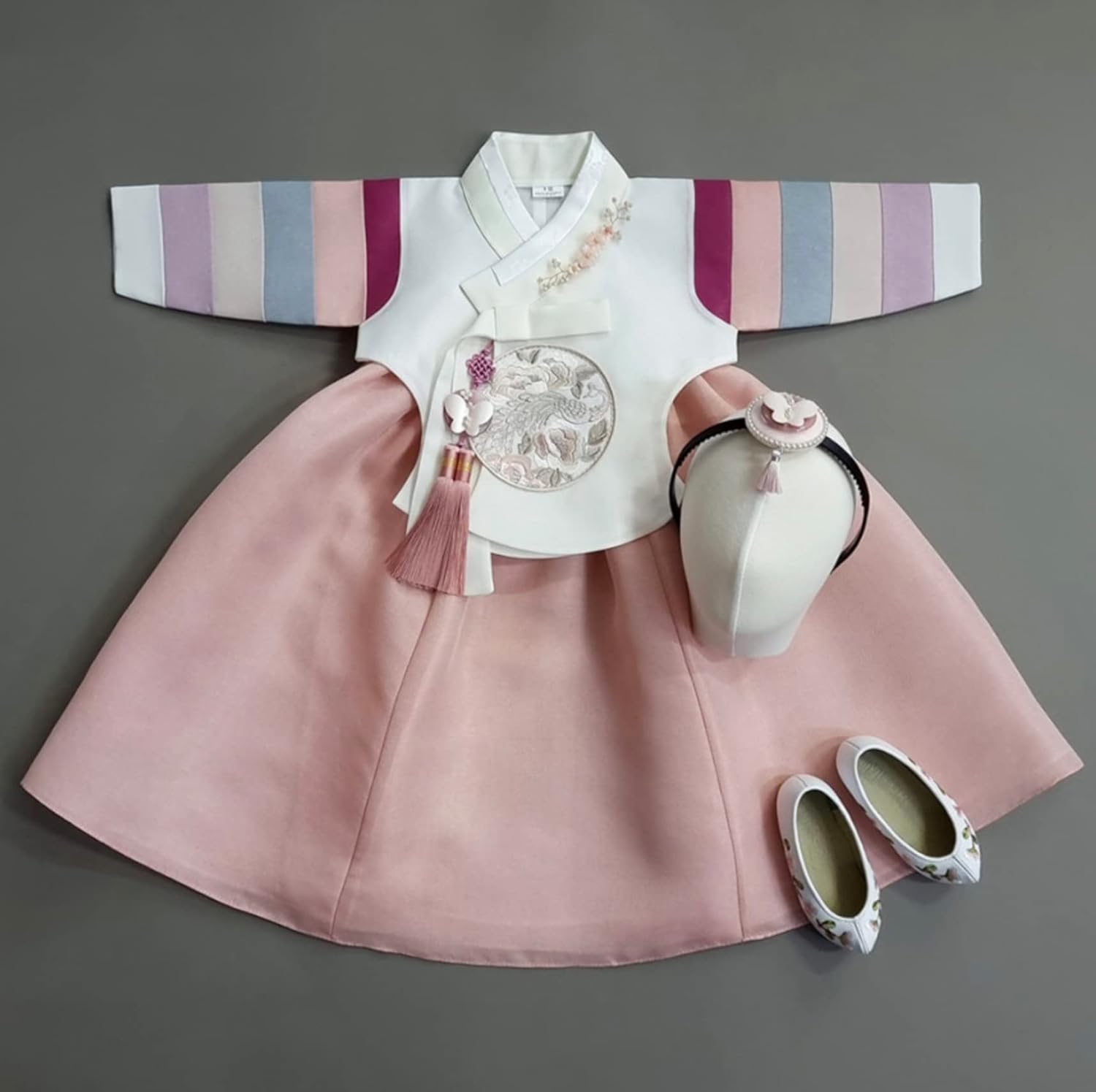 Striped Coral Korean Baby Hanbok