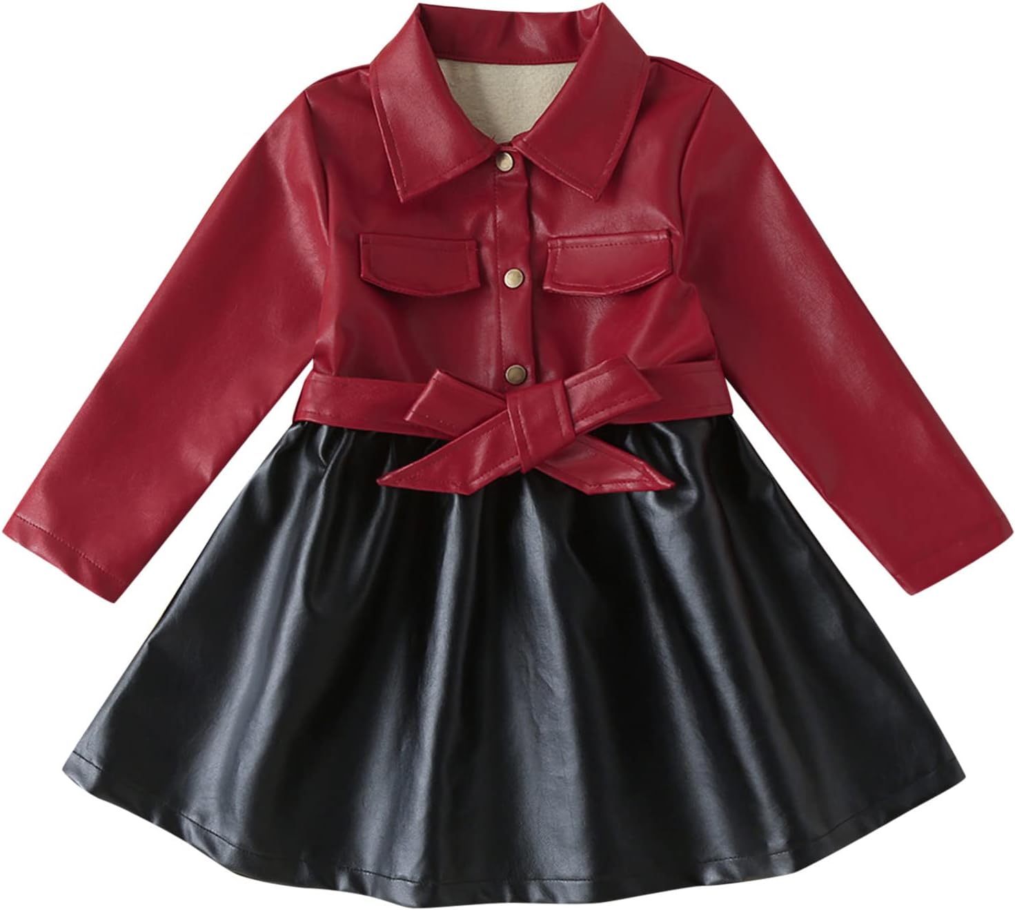 Patchwork Leather Dress Jacket for Toddler Girls