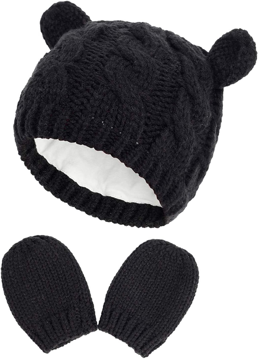 RAOEXI Winter Baby Hat Set Soft Stretchy Mitten Set with Cute Bear Design