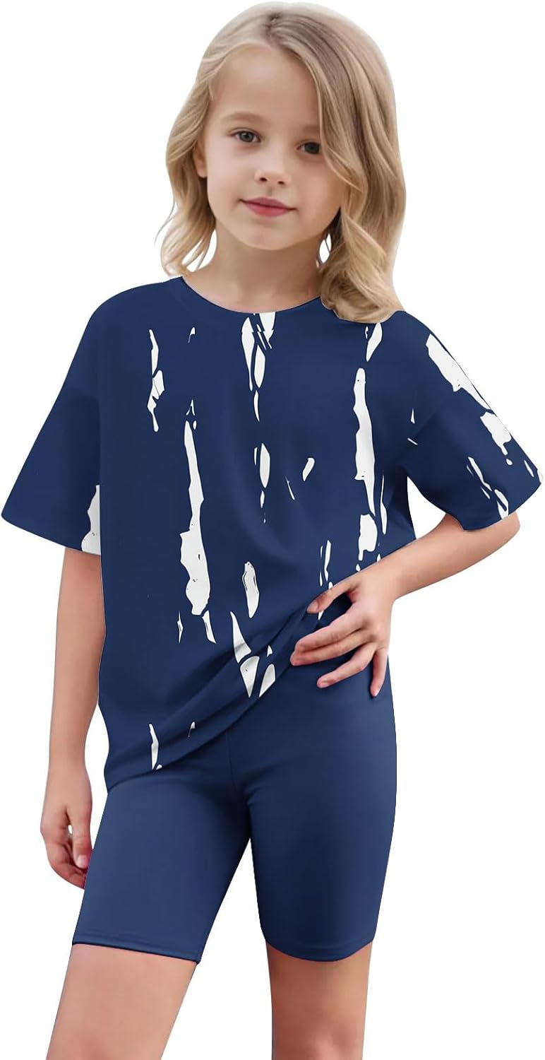Girls Tie Dye 2 Piece Short Sleeve Biker Short Set