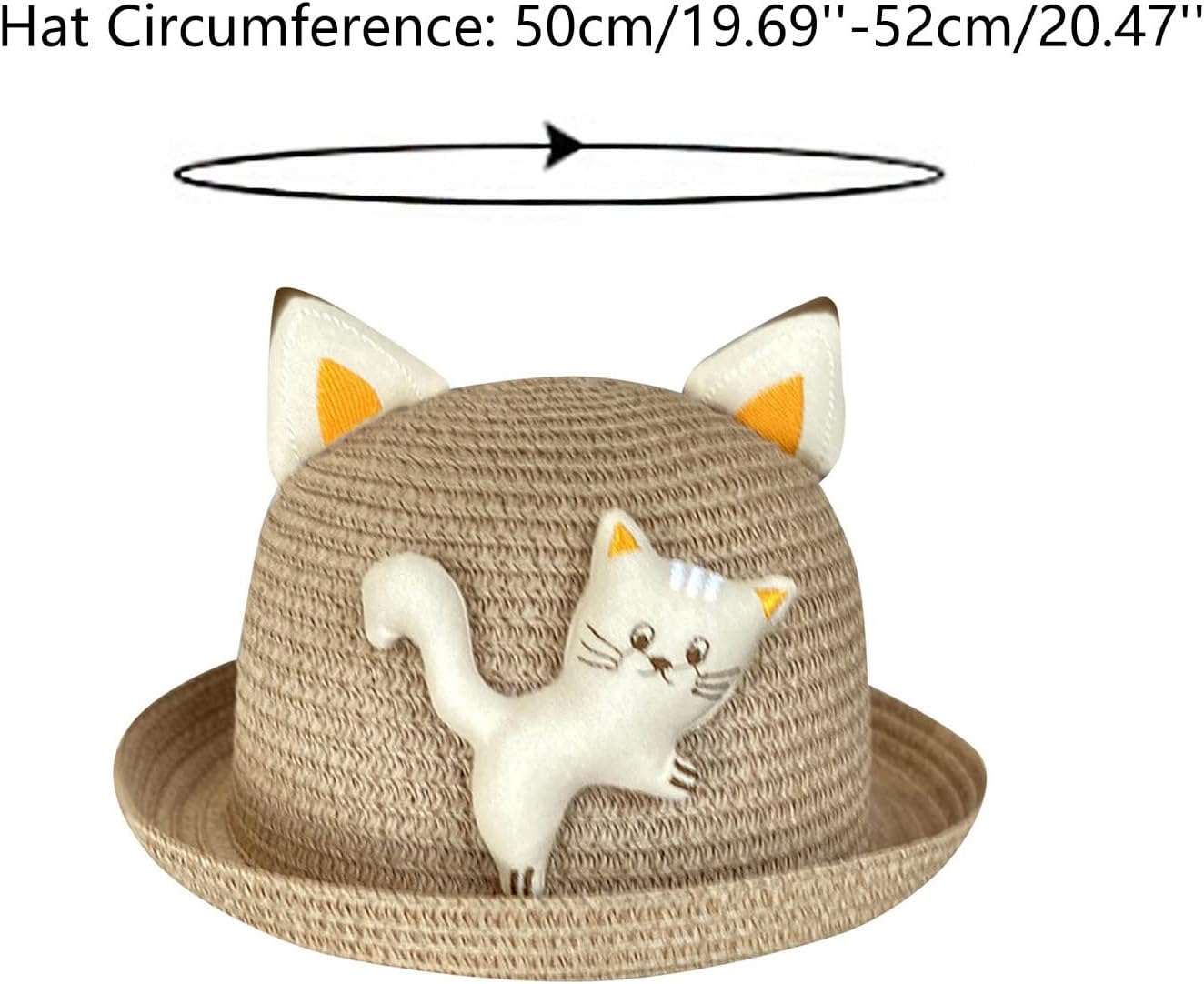 Childrens Summer Cat Style Straw Hat for Girls Boys UPF 50