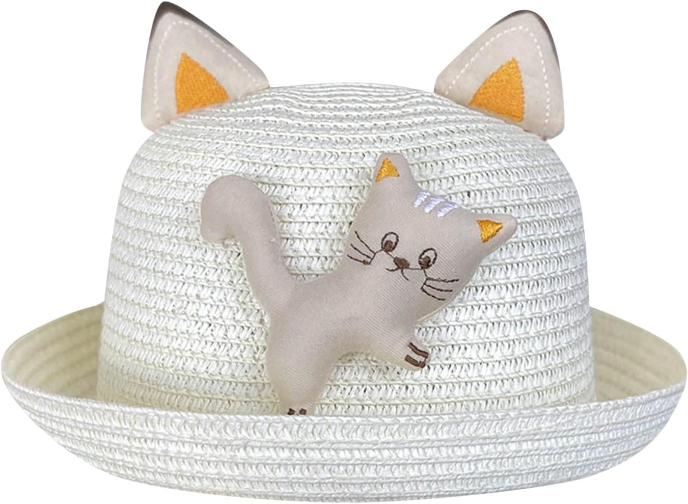 Childrens Summer Cat Style Straw Hat for Girls Boys UPF 50