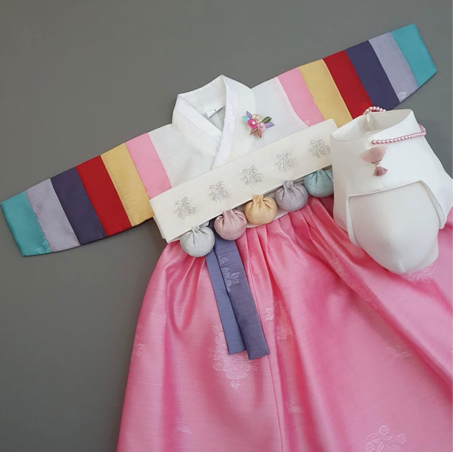 children Korean Baby Girl Hanbok Ivory Pink