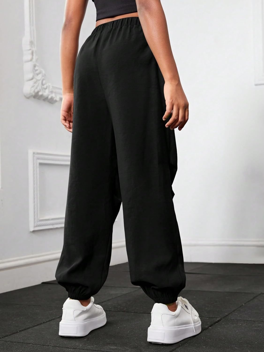 Floerns Girls Solid Drawstring Athletic Track Joggers
