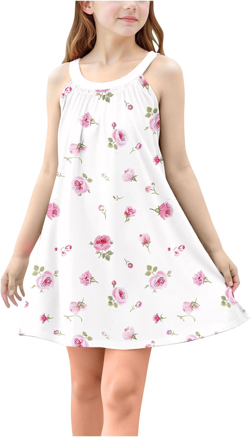 Beessbest Girls Day Out Rainbow Sundress Striped Cartoon Colourful sleevelessCasual Summer Dress