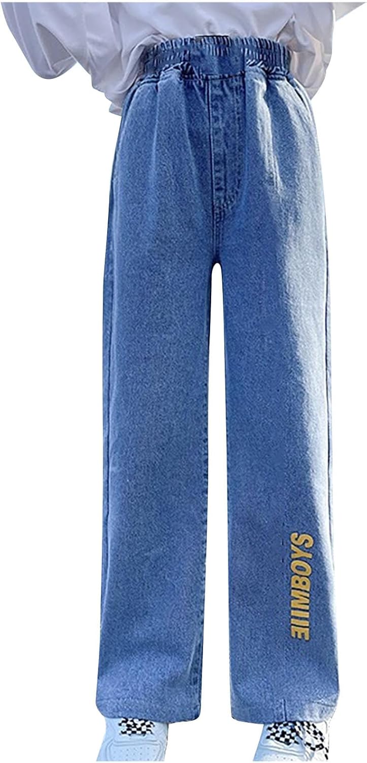 Girls Wide-Leg Distressed Jeans