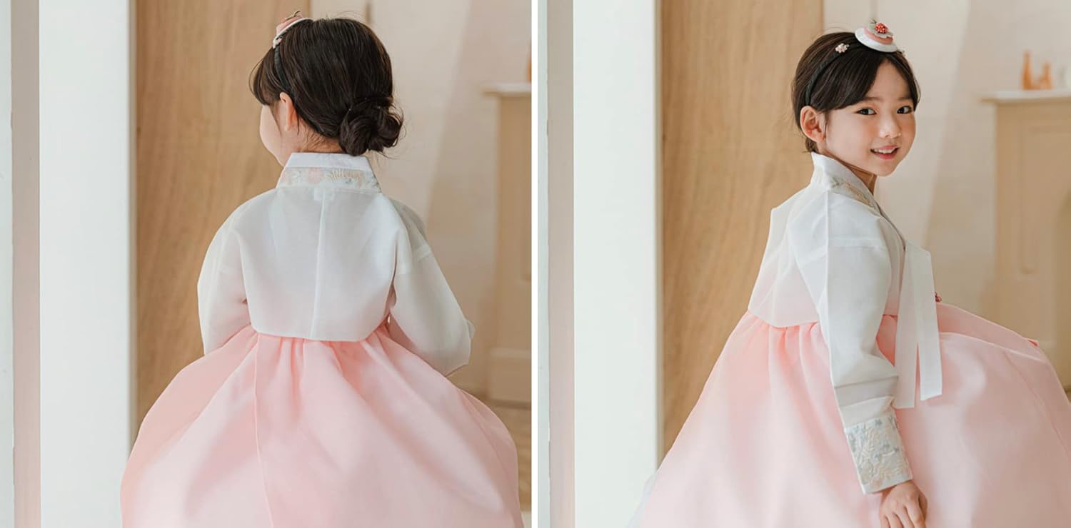 OUJIN I Korean Baby Girl Hanbok Striped Sleeves Dress