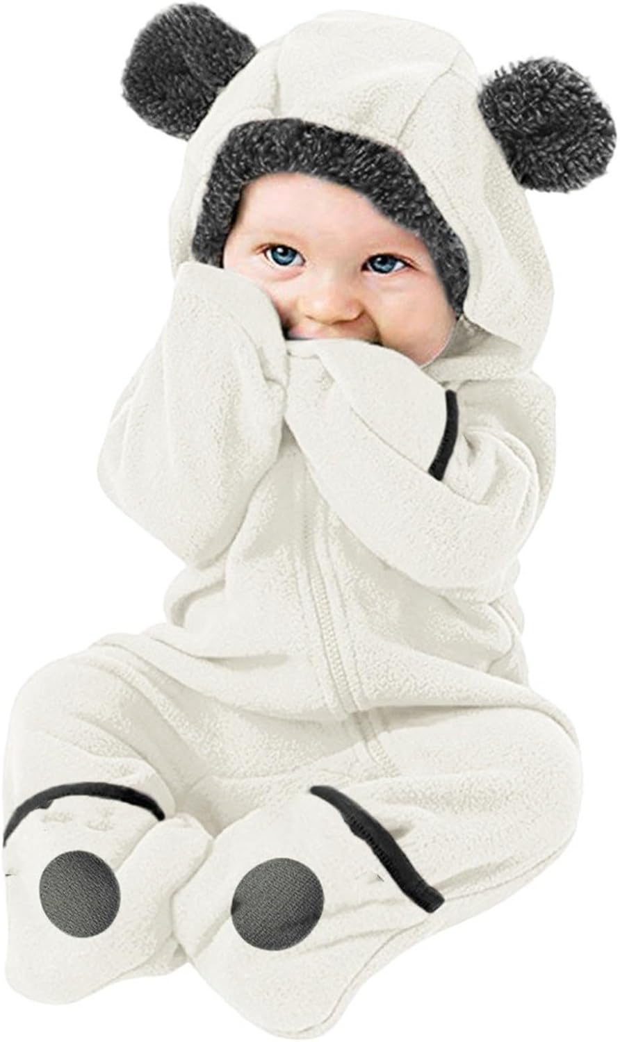 Newborn Baby Fleece Footed Jumpsuit with Bear Ear Hood
