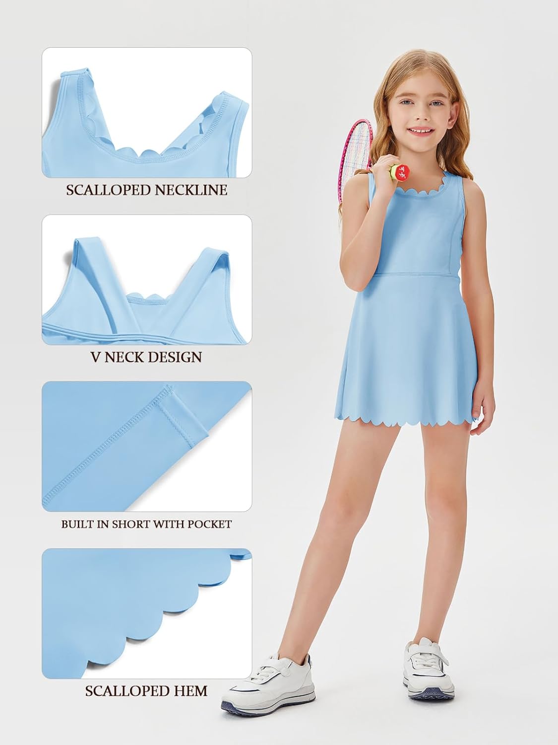 Batermoon Girls Athletic Tennis Dress and Shorts Comfortable Stylish