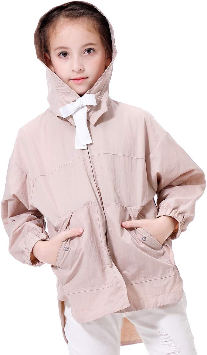 Girls Lightweight Windbreaker Jacket - Waterproof Packable for Outdoor Use