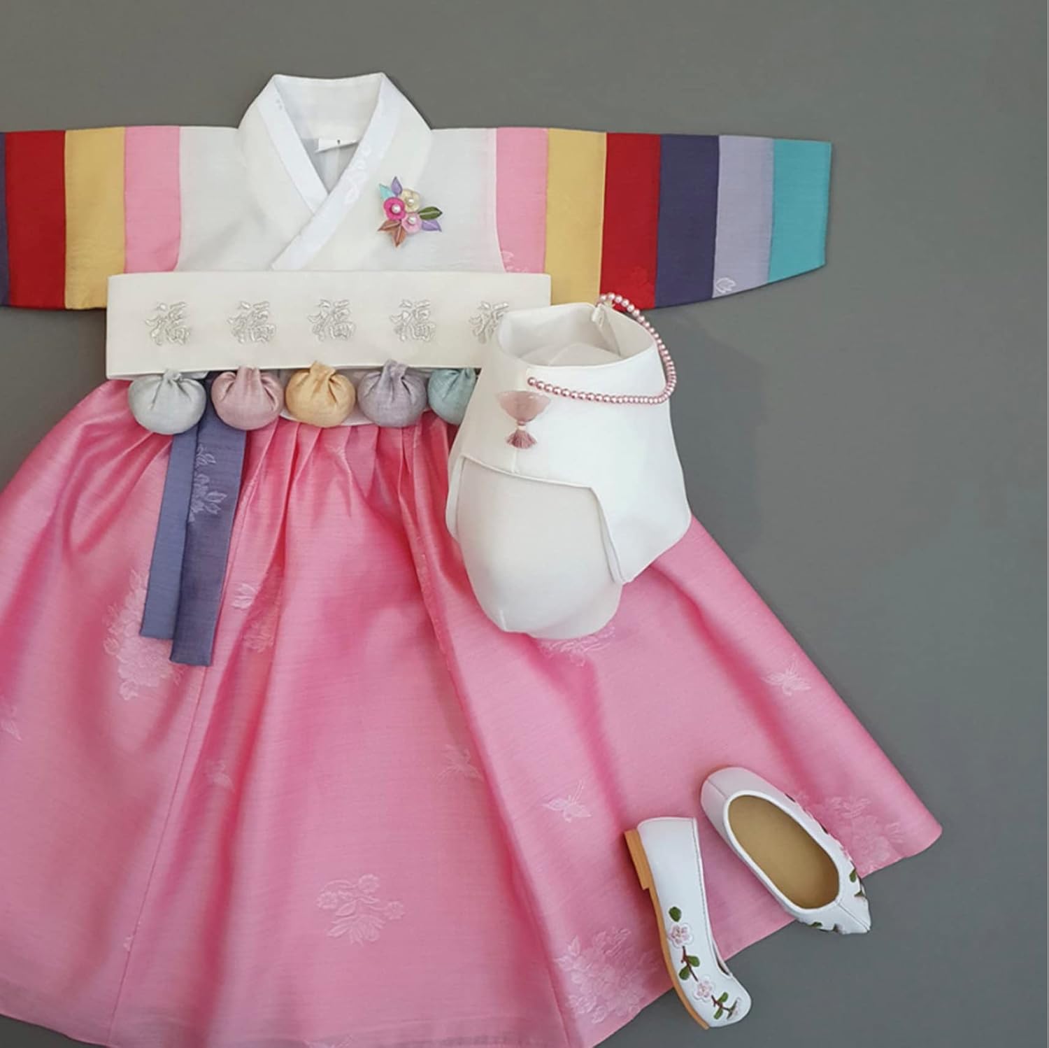 children Korean Baby Girl Hanbok Ivory Pink