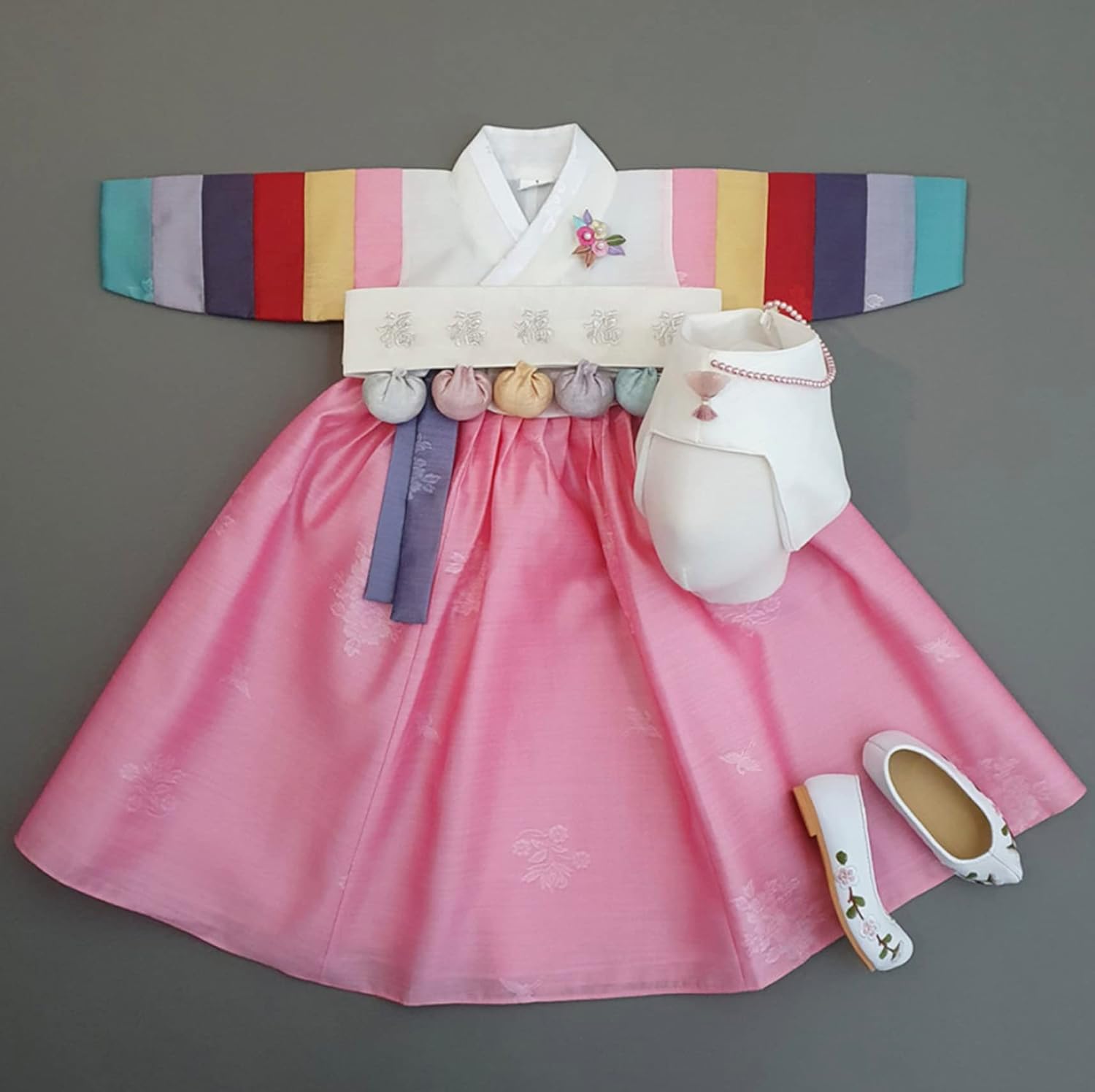 children Korean Baby Girl Hanbok Ivory Pink