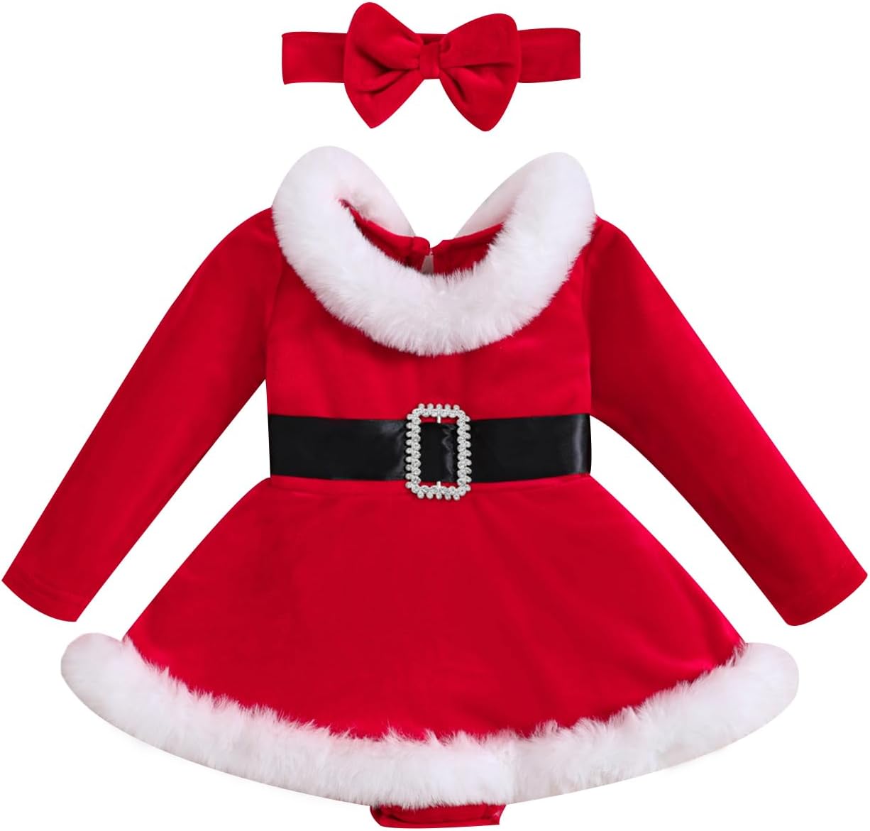 Baby Girl Christmas Romper Dress Red Velvet